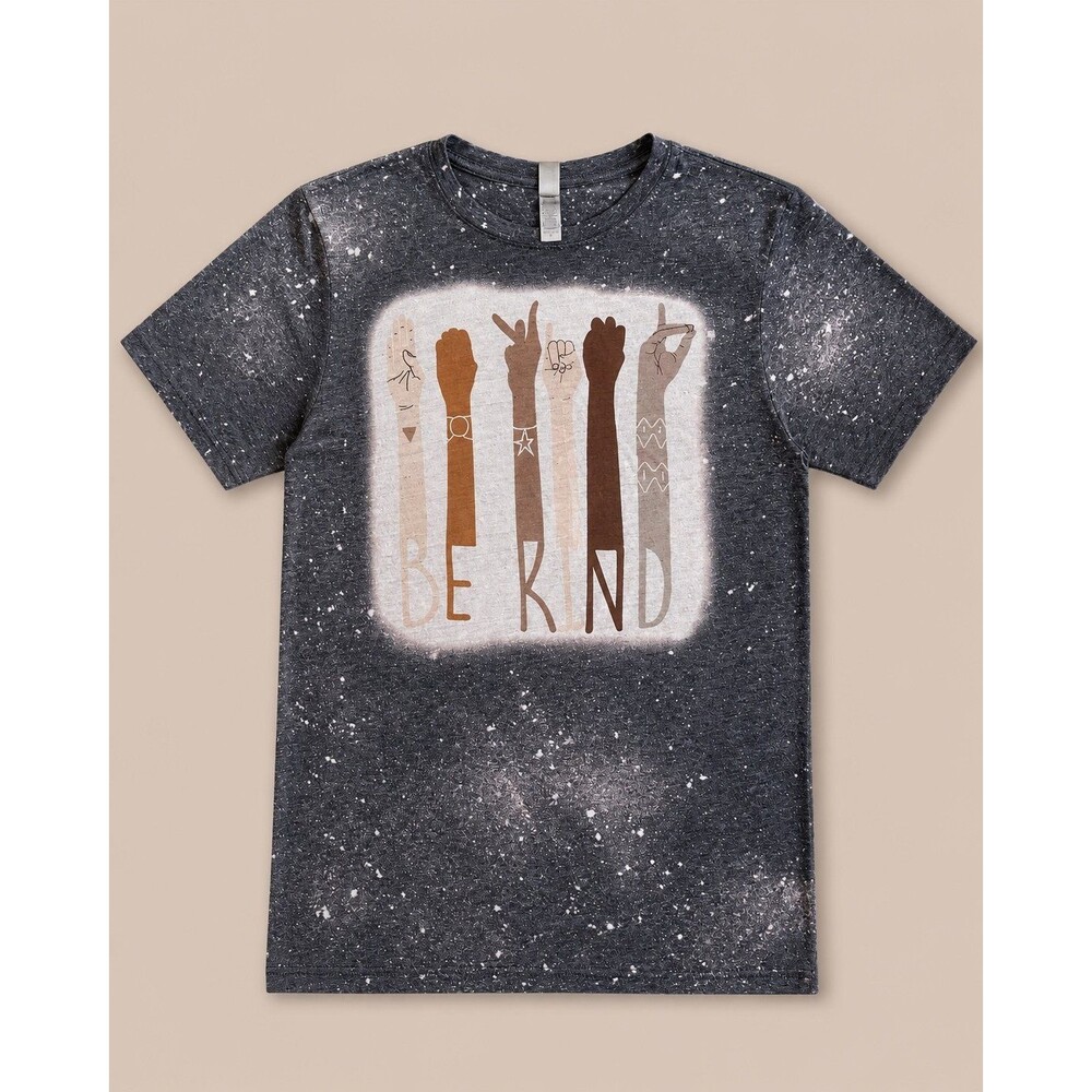 Custom Boutique Sign Language “Be Kind” Bleached Graphic Tee – Size Small